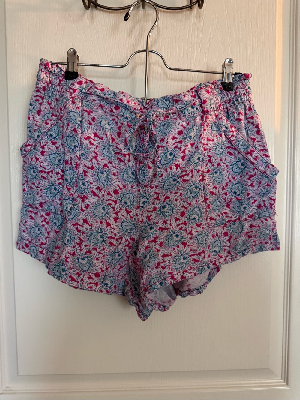 LOFT Pink & Blue Floral Drawstring Athletic Shorts